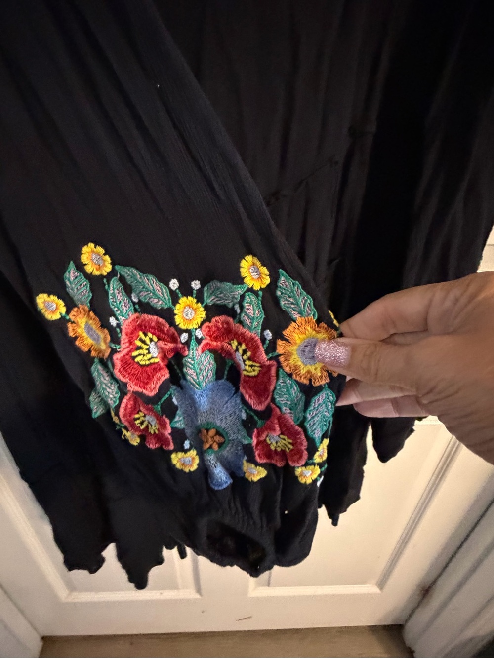 Free People Black Mini Dress with Red & Yellow Floral Embroidery - Picture 4 of 5